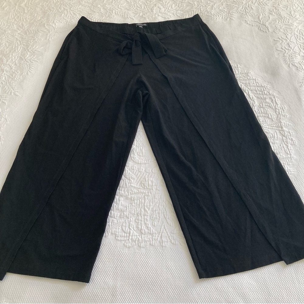 Eileen Fisher Black Cropped Wide-Leg Tie-Front Pants - Picture 6 of 13